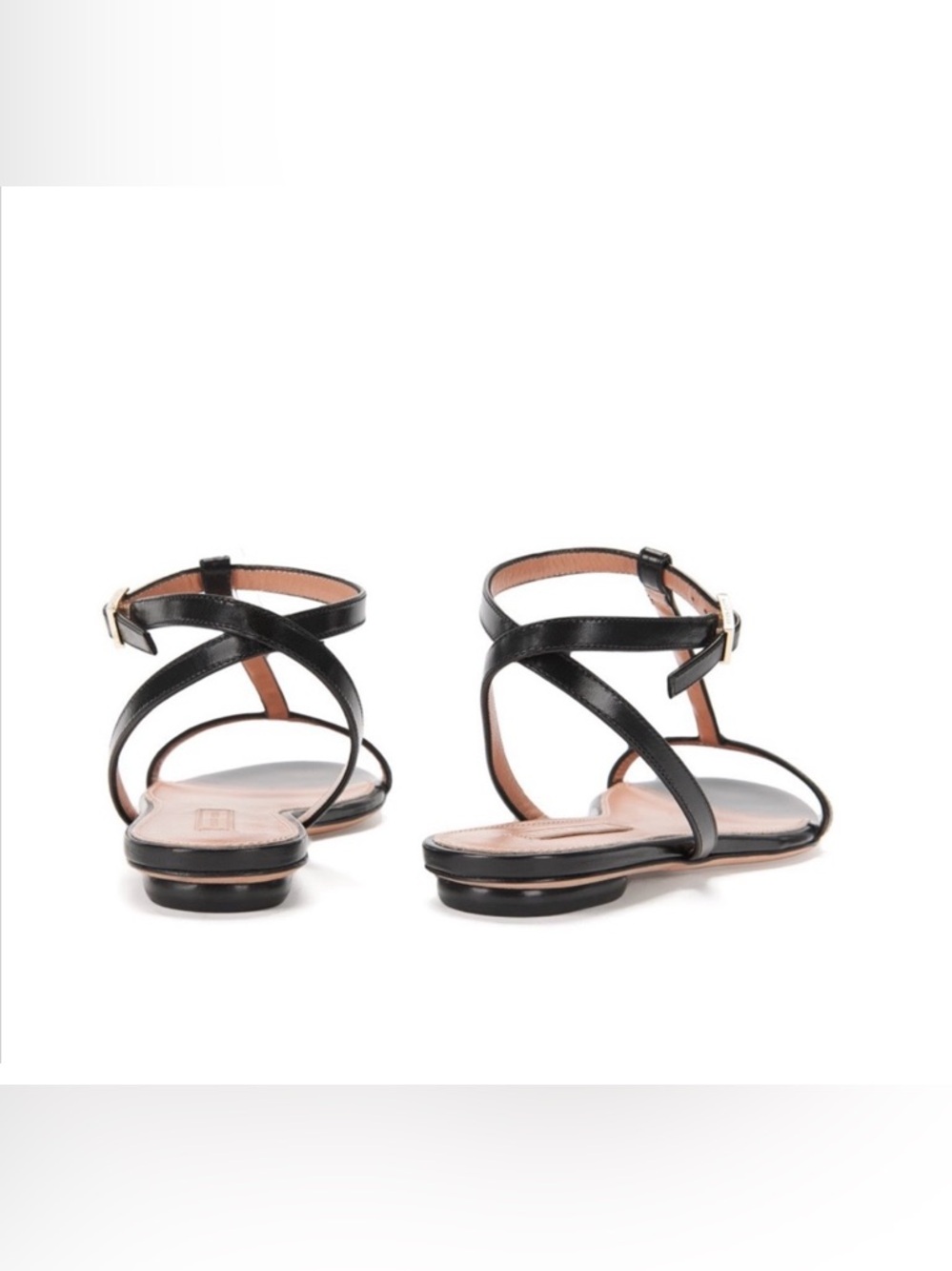 HUGO BOSS Leather T-Strap Sandals with Metallic Accent Women’s Black Sz 38/ 7.5 - Picture 3 of 12